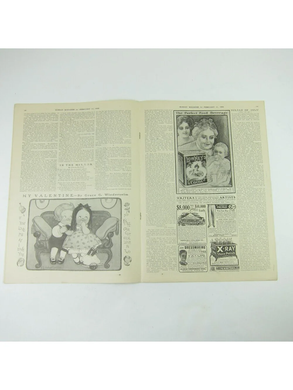 Sunday Record Herald Magazine Woman Reads Valentine Red Flowers Antique 1906